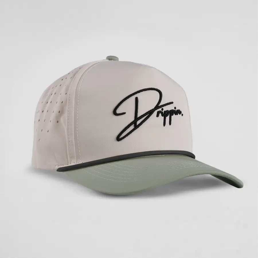 Cursive DRIPPIN Hat - Two Tone Cream/Sage Green